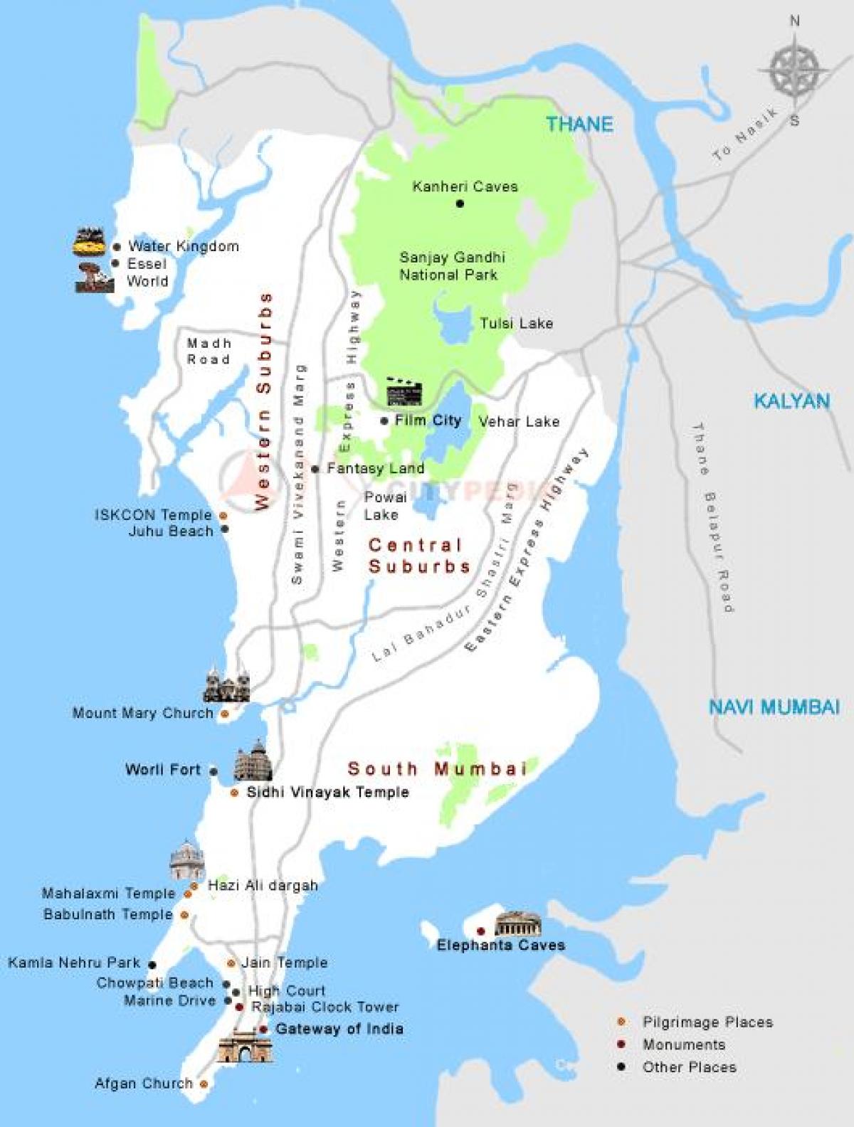 peta dari Mumbai tempat-tempat wisata